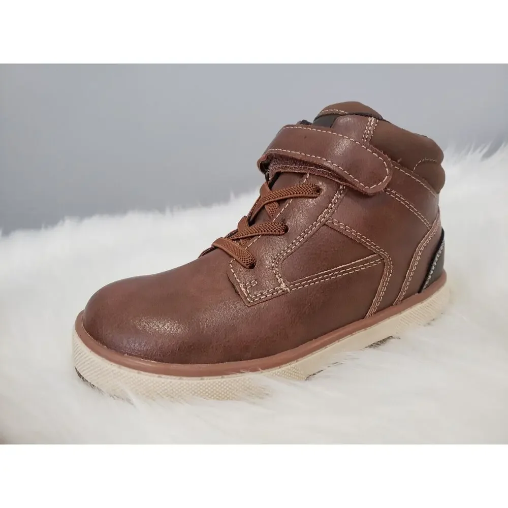 NEW Toddler Easy On Off‎ Boot Size 5 Brown Winter fall Faux Leather Combat biker